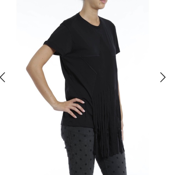 ♻️DONATED♻️ STELLA McCARTNEY Short Sleeve Tee XS / Small Black Star Fringe E19 - Picture 11 of 12